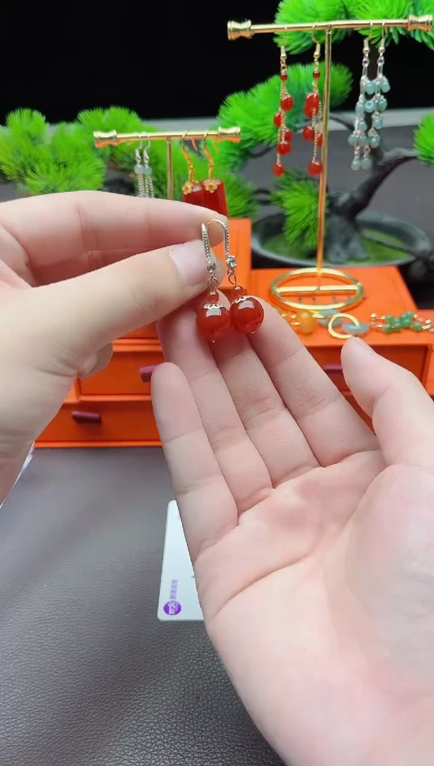 玛瑙/玉髓耳饰银S925镶嵌408