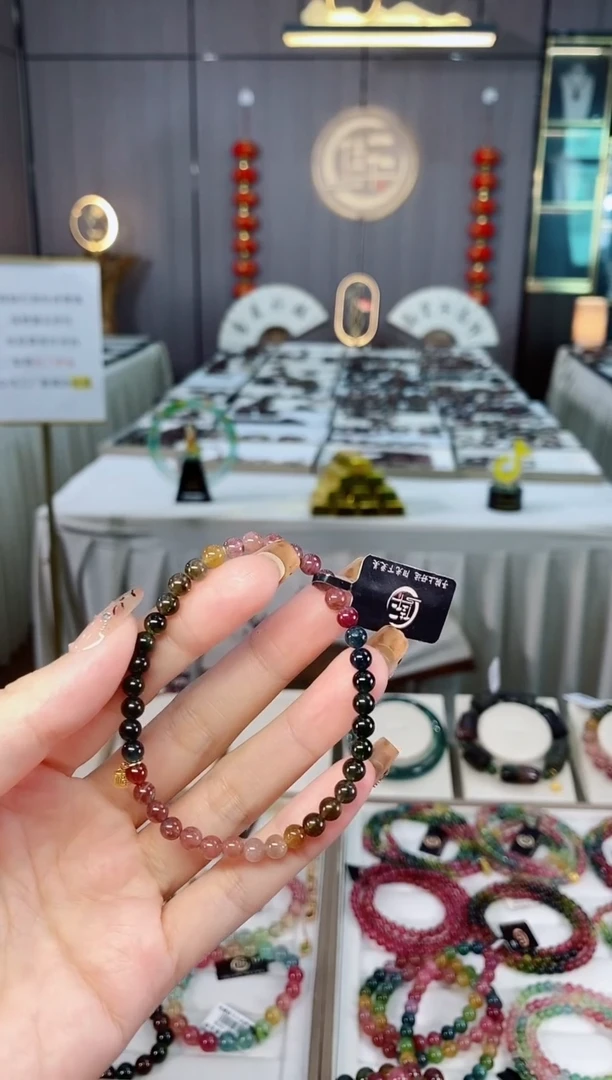 未镶嵌老矿碧玺透体单圈手串4mm+碧玺dan多样性发货一条