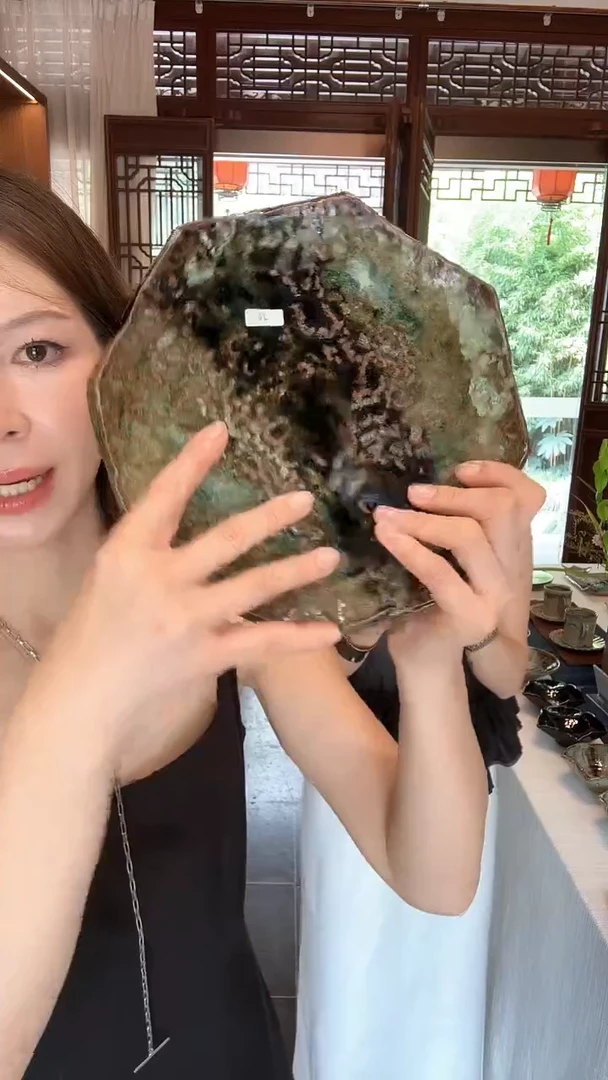 盘【平冈展会】棕绿22八角盘*1个(斑驳颜色随机)