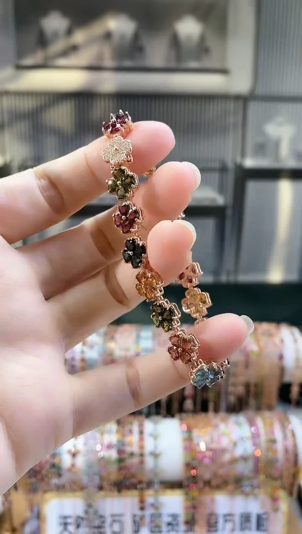 银S925镶嵌手链碧玺666666