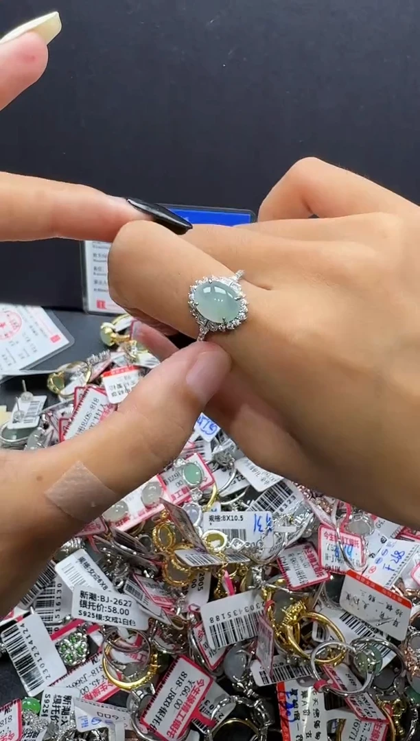 翡翠戒指银S925镶嵌戒指108