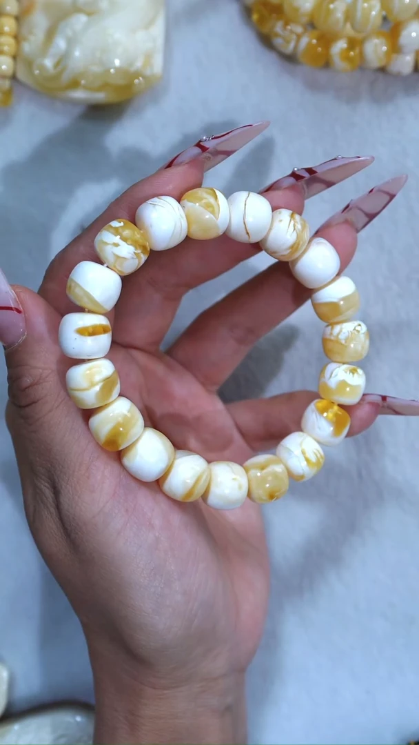 手链琥珀未镶嵌典藏级12.3mm金漆瓷白溶洞妖孽天花板