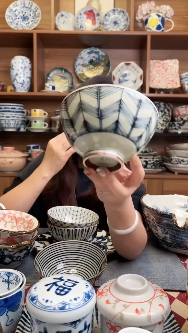 瓷片古染失羽纹12.5cm中饭碗