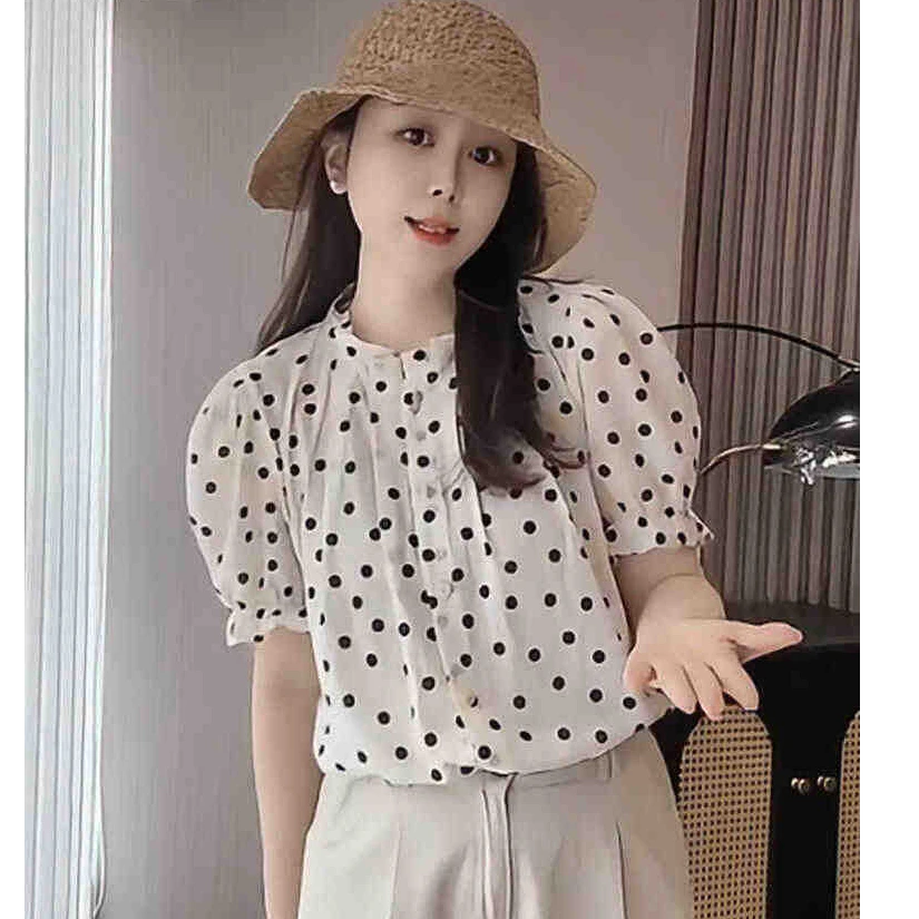 法式雪纺短袖衬衫女夏款2025新款爆款夏季洋气小衫波点泡泡袖上衣