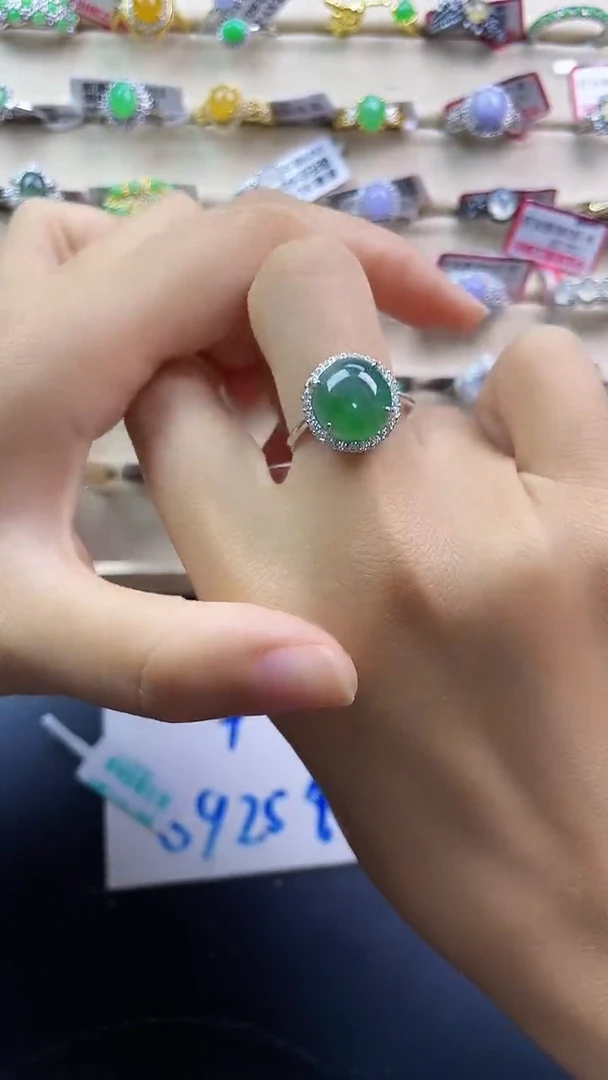 银S925镶嵌戒指翡翠翡翠 蛋面 银S925镶嵌