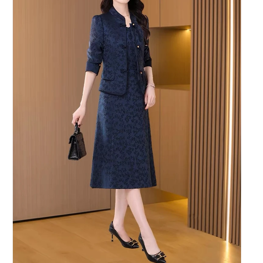 D553 新中式高级感国风秋新款女装改良唐装上衣外套高端旗袍套装