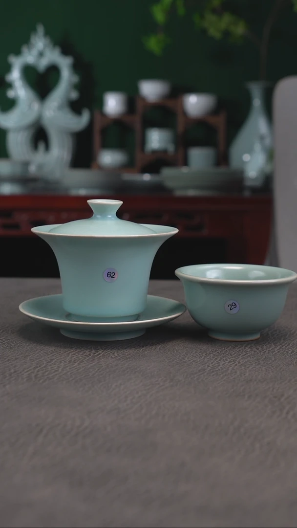 天青釉62号马蹄盖碗精品送主人杯-二