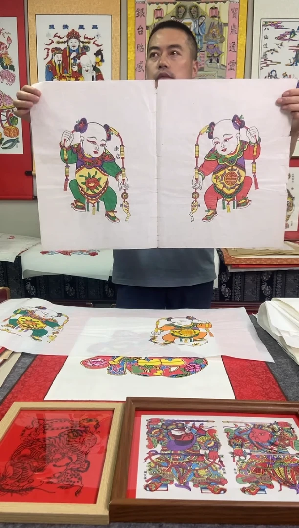 画芯刘海戏金蟾一对手工制作精品年画