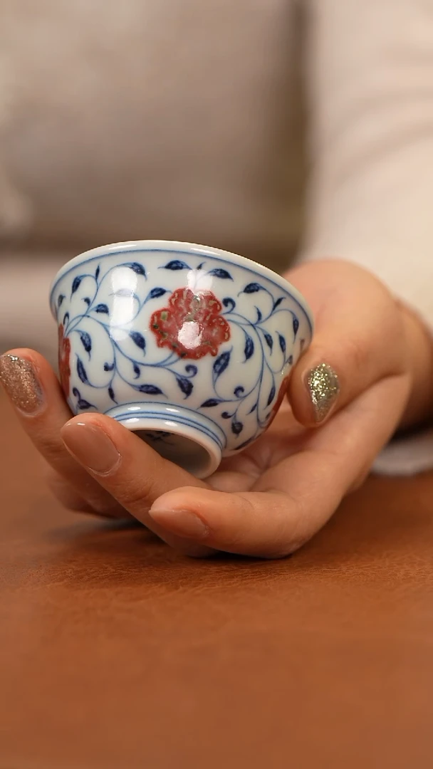 【闪购商品】杯和然窑釉里红四季花卉小压手