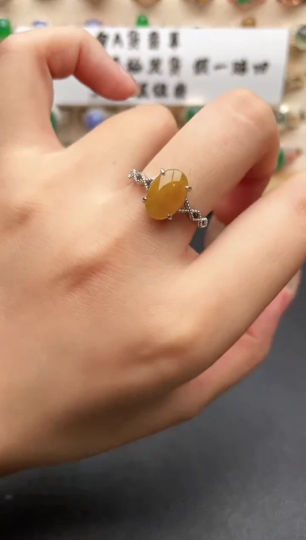 银S925镶嵌戒指翡翠一物一证一礼盒