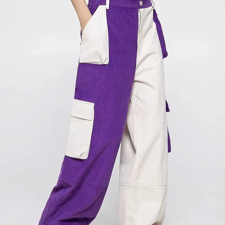 新款美式拼接高街宽松阔腿休闲裤