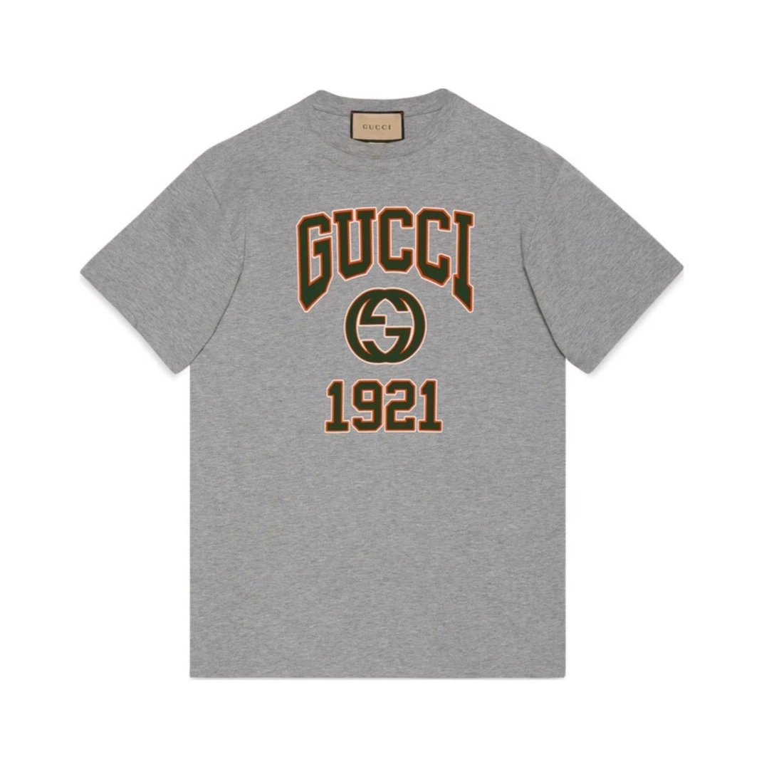 未使用 GUCCI/古驰 1921圆领logo印花灰色运动短袖T恤轻奢休闲