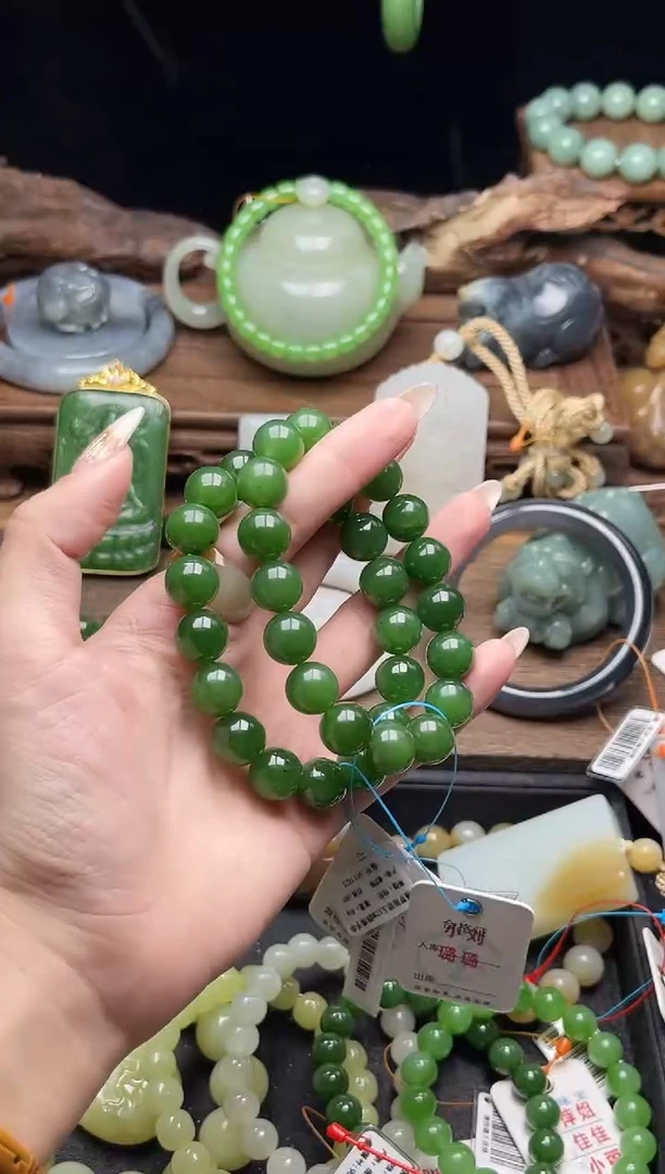 未镶嵌手串和田玉卡12俄料碧玉 圆珠 多样性发一
