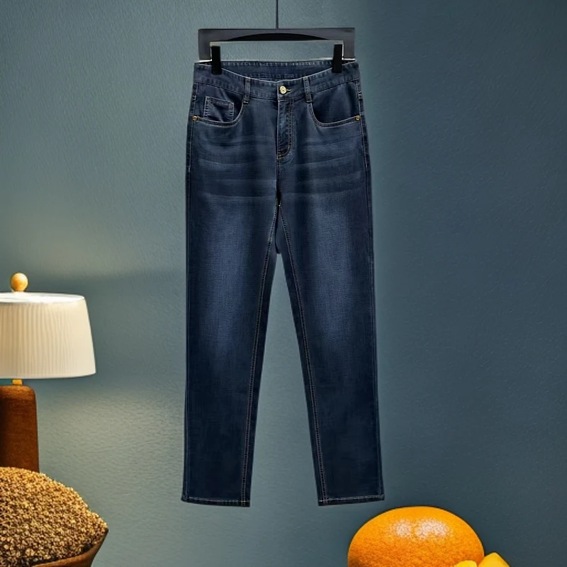 【牛仔裤8116】男士春夏原单余单商务绅士直筒经典深蓝牛仔裤