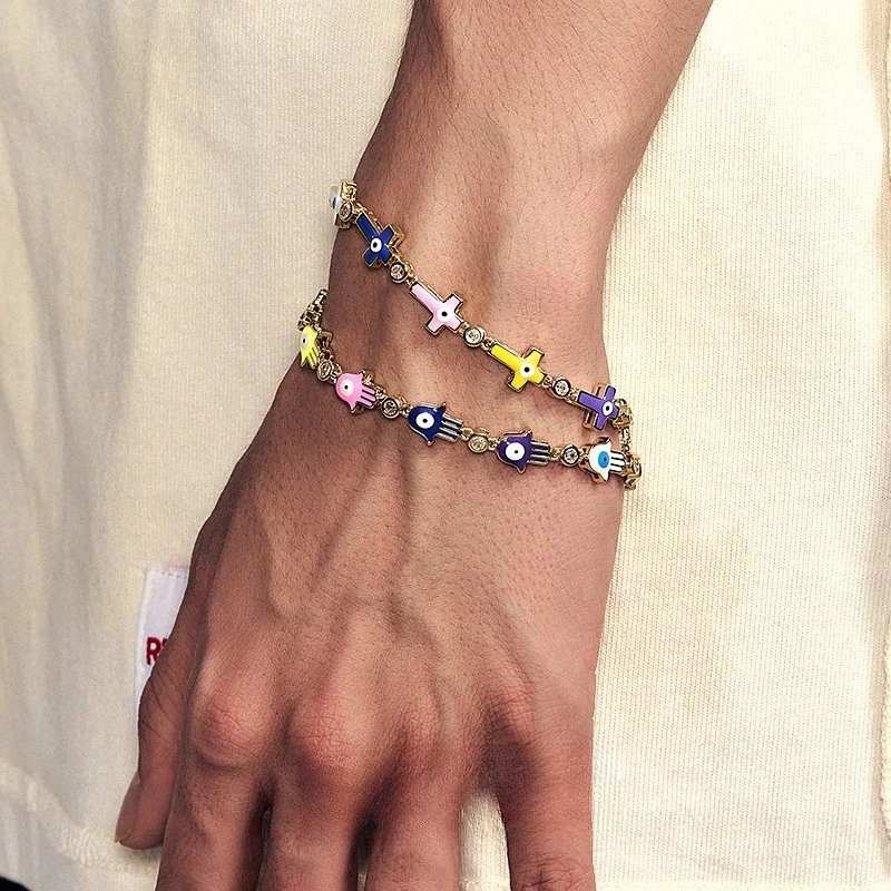 BTSP 25SS彩色法蒂玛之手十字滴胶男女嘻哈多巴胺手链