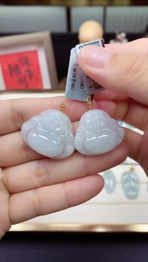 吊坠(不含链)18K金镶嵌翡翠佛公18K金扣多样性发其一@@CMT730-3