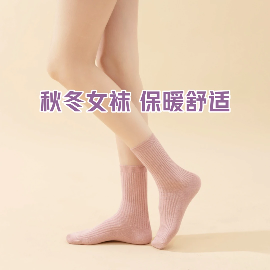 5双糖果色女袜运动风防臭中筒袜秋季袜子吸汗秋冬季厚款保暖棉袜