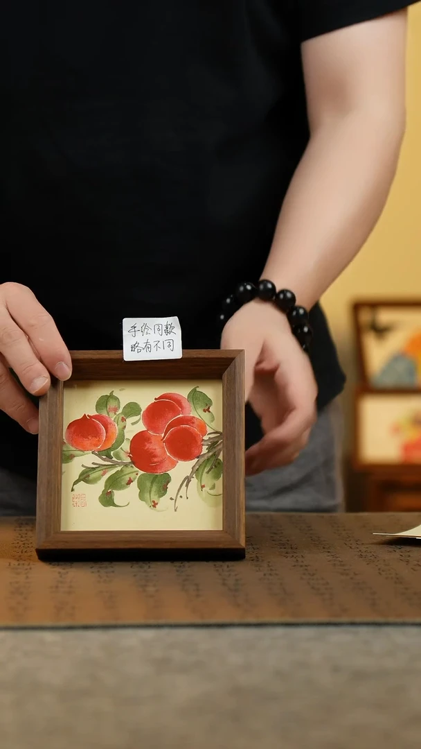 国画14*14纯手绘国风国画摆台