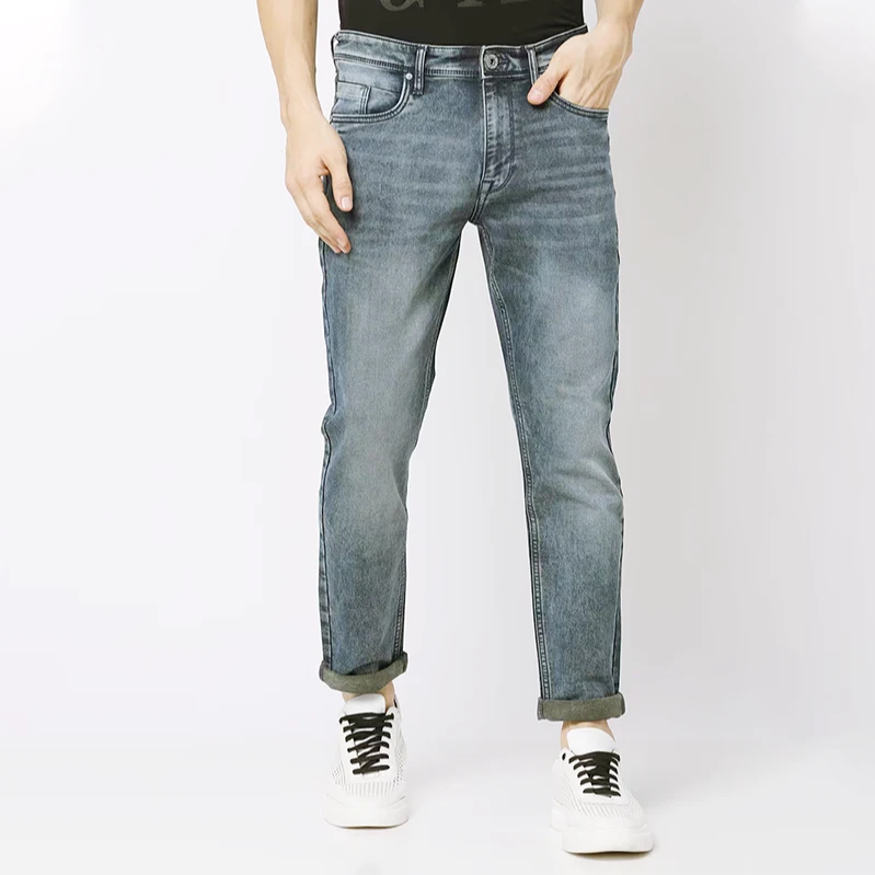 中高腰男士休闲微锥裤复古四季通用免烫修身裤子牛仔裤水洗弹力