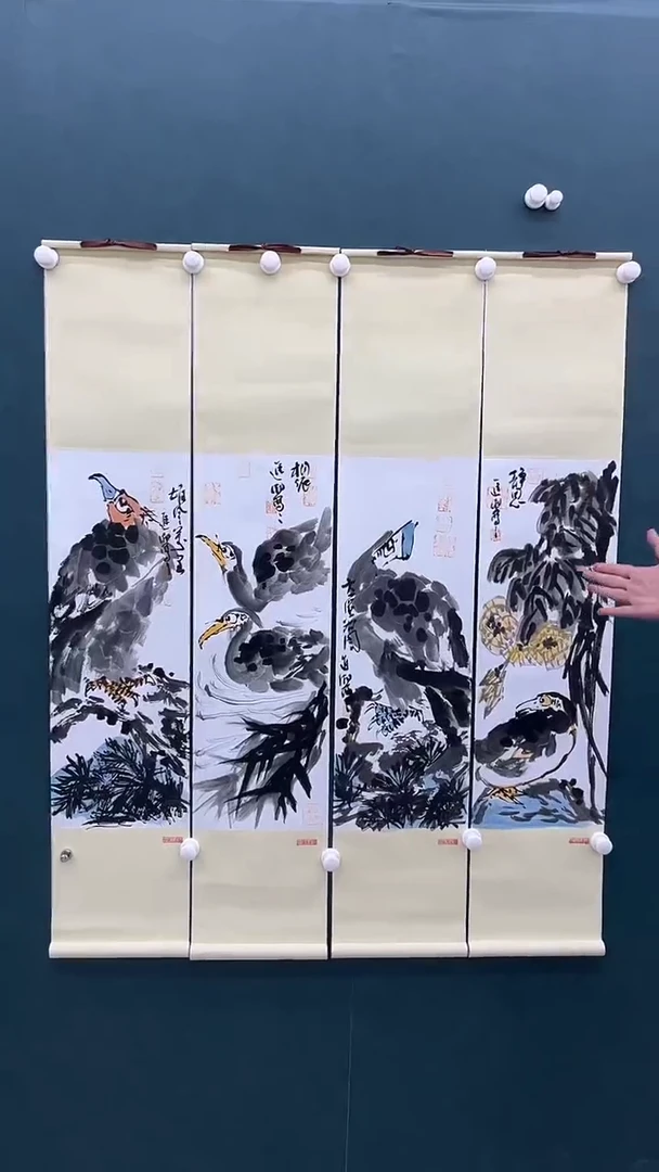 国画李进潮-四条屏-花鸟轴