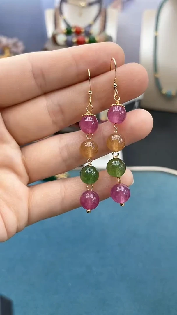 碧玺耳饰14K金镶嵌8mm耳钩*202