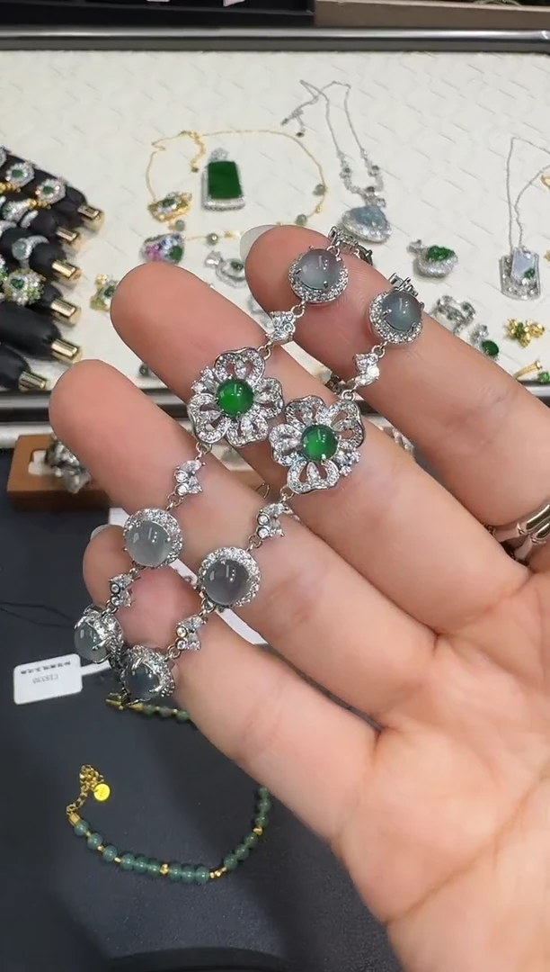 银S925镶嵌手链翡翠X0628-1822-326多样性一件