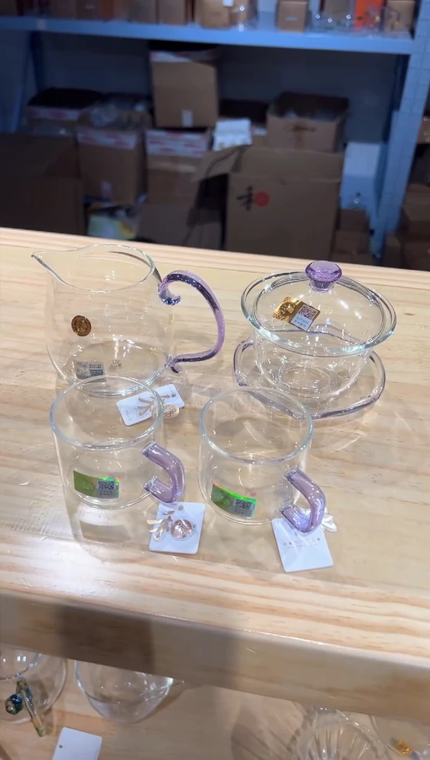 禾器-小锦然茶海-浅紫色+禅语盖碗浅紫+清禾杯浅紫2只