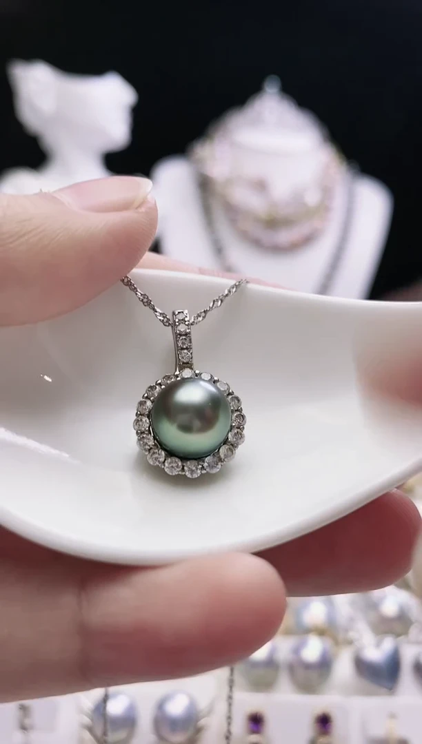 银S925镶嵌颈饰海水珍珠大溪地珍珠吊坠SY6861