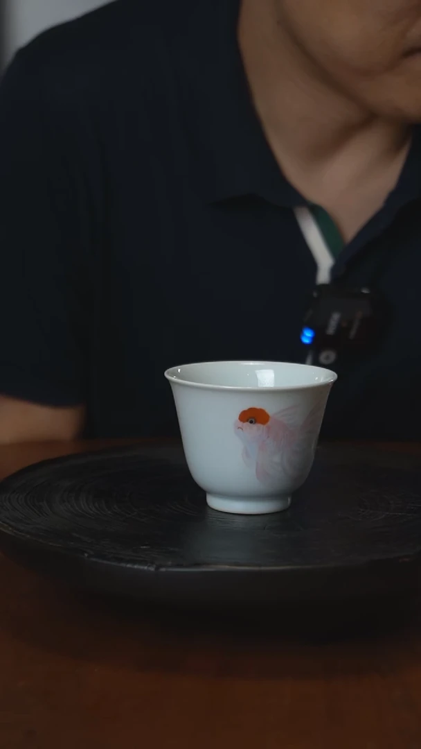 据微堂手绘鸿运当头金鱼花神杯120cc