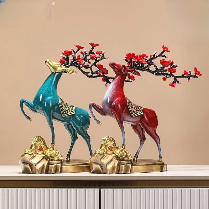 路上有财招财梅花鹿铜鹿摆件家居客厅酒柜玄关创意装饰品乔迁礼品