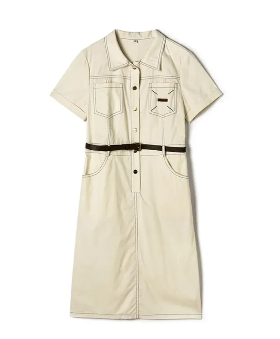 H2553(无腰带）通勤夏季新款POLO领收腰显瘦中长款连衣裙L7