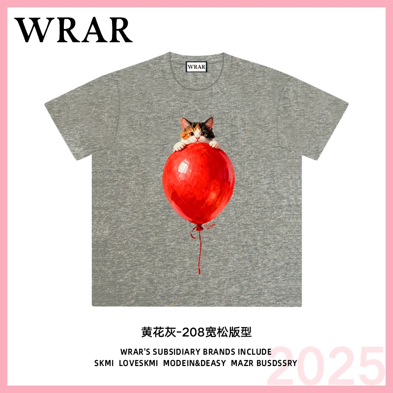【红气球小猫】新品潮流夏季透气宽松T恤休闲情侣春夏个性印花