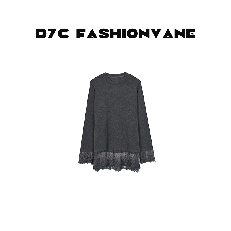 【婉婉】秋冬加厚磨毛下摆拼接蕾丝灰色打底C10212548