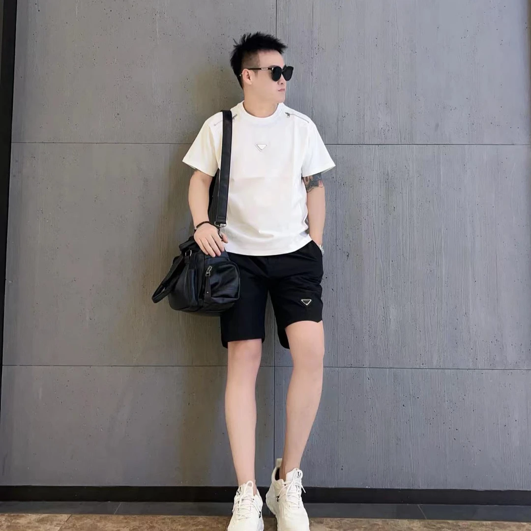 夏季男士休闲套装时尚潮流百搭简约净版透气速干短裤圆领韩版短袖