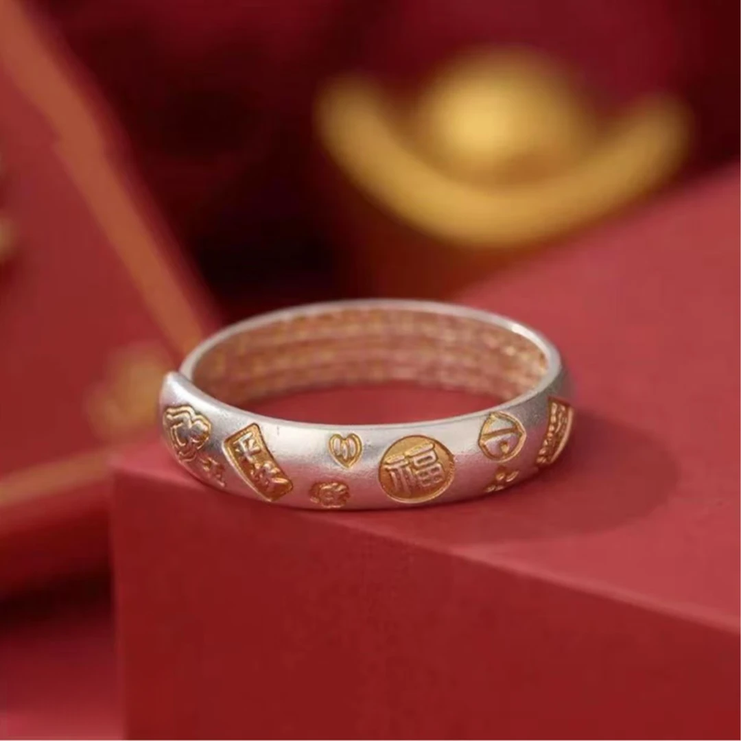 足银戒指 【足银老铺】【招才猫活口戒指】足银999手工气质时尚