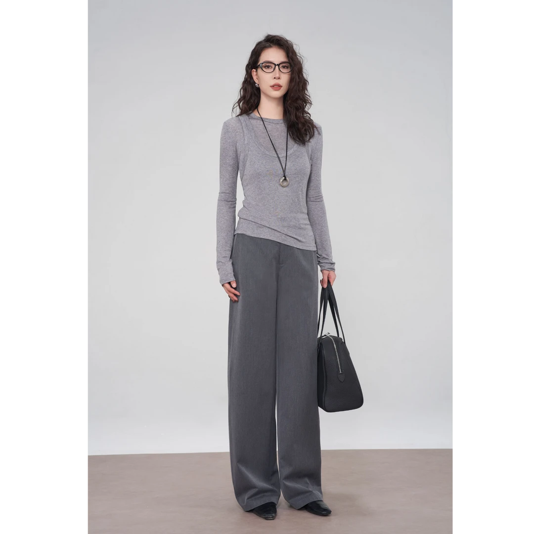 D&MX 可持续松弛层叠递进兰精天丝羊毛混纺高个子两件套T恤25811