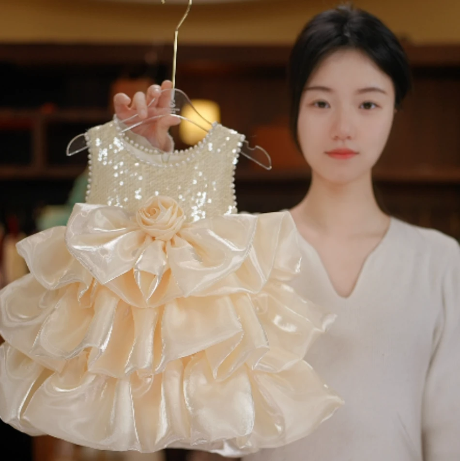 【Y.d9165】25夏季新款女宝无袖花朵裙摆洋气公主裙女宝小众连衣裙