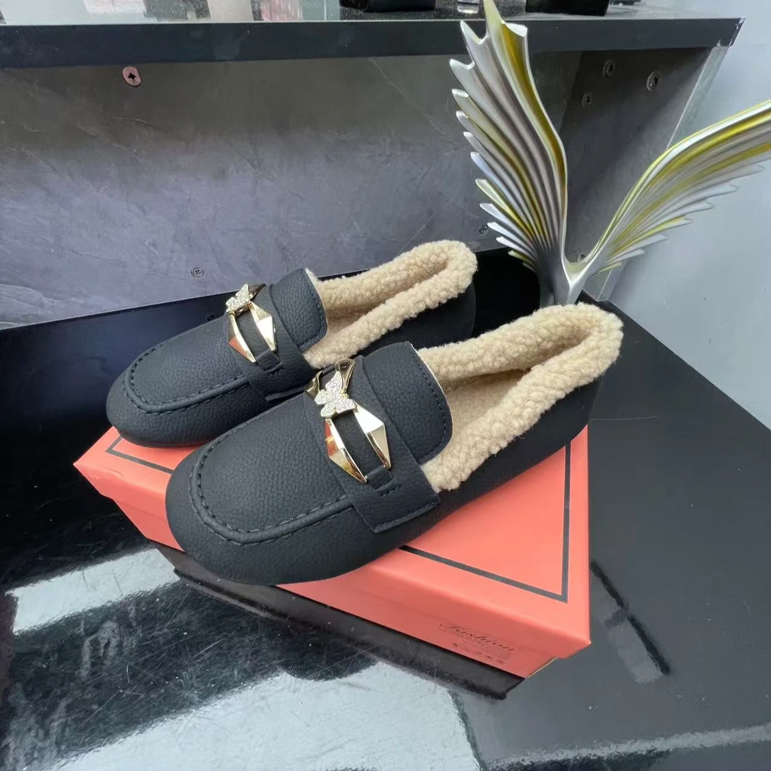 【755】荔枝纹软皮毛毛乐福鞋