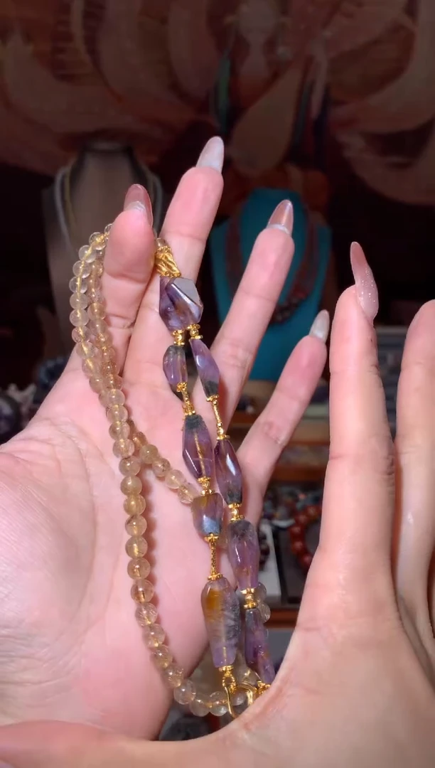 未镶嵌珠宝半成品水晶发晶极光紫钛随形万能链，多样性