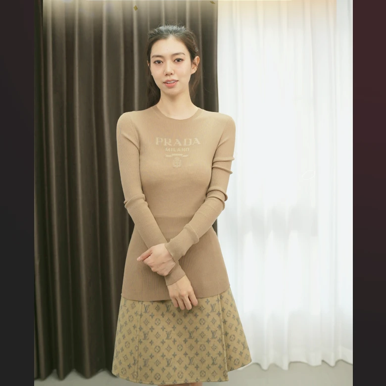 95新 Prada/普拉达 纯棉毛衣38码棕色/250818VHHYQ22