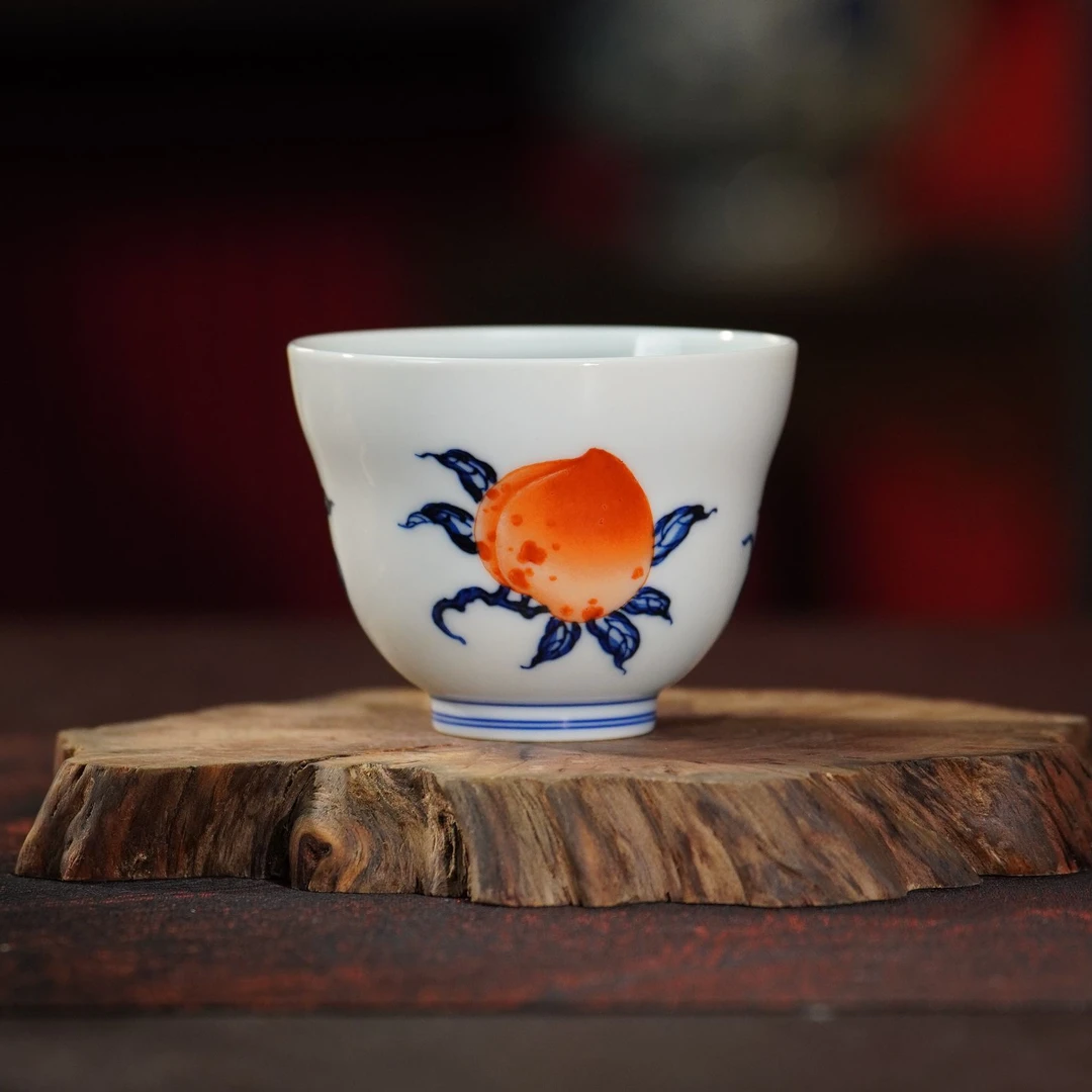 良朋柴窑   青花三多陶瓷手绘主人杯