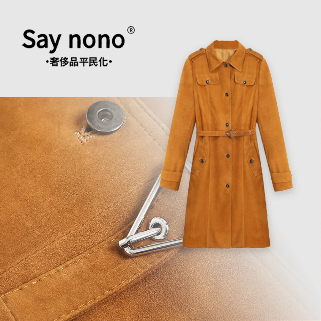 懒猫nono│Saynono轻奢复古反绒羊皮真皮外套风衣款女 XH/23220