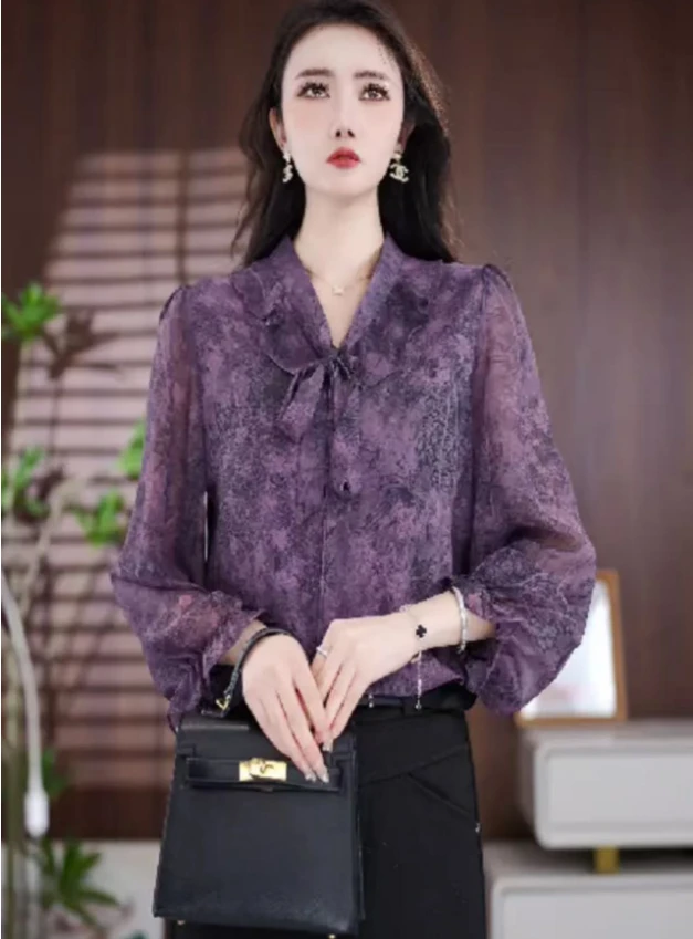 高端时尚长袖碎花衬衫女显瘦气质新款衬衣