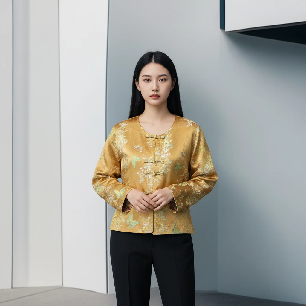 《银杏花开》新中式国风重磅桑蚕丝国风外套上衣A11