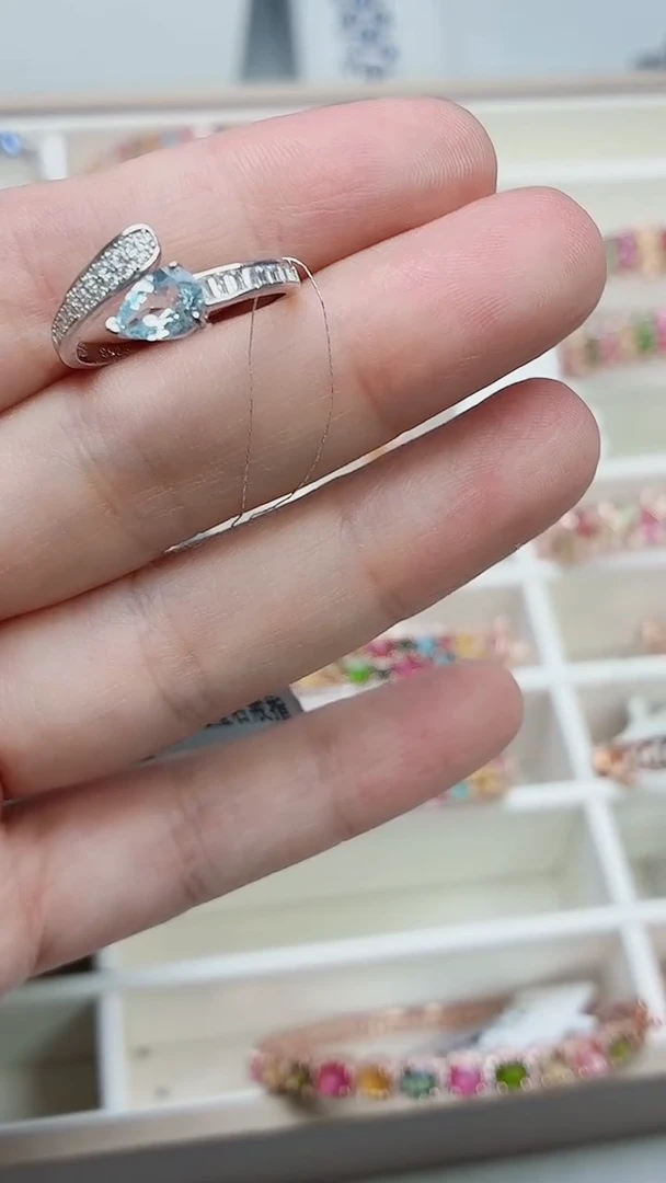 银S925镶嵌戒指海蓝宝石344ZB1107产品一个