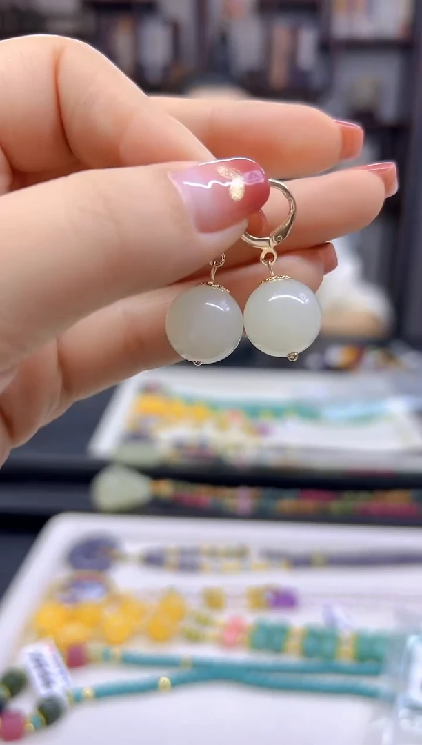 【闪购商品】和田玉耳饰14K金镶嵌E611