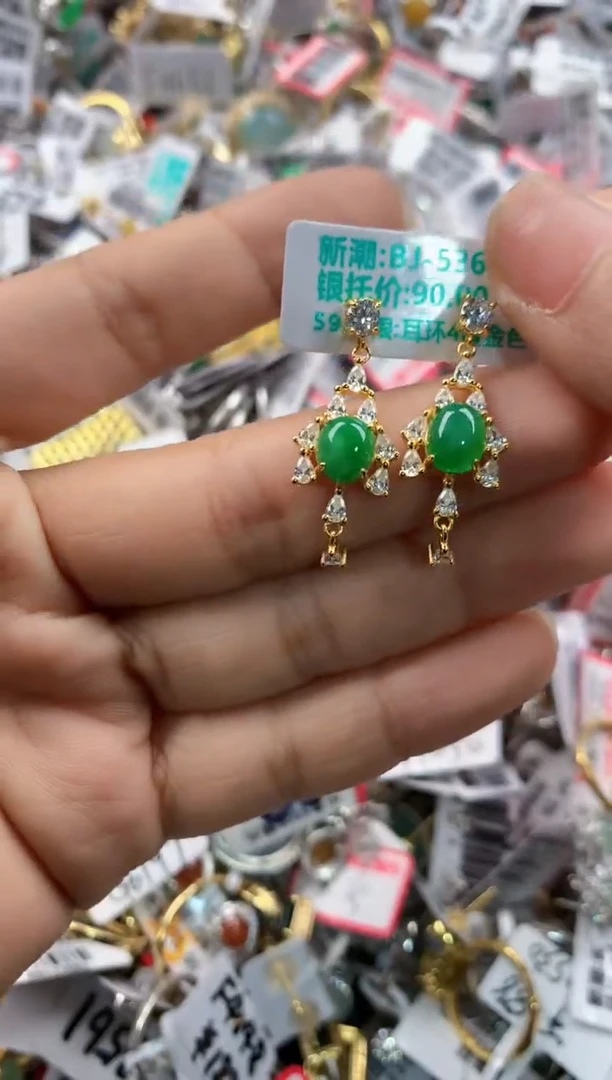 银S925镶嵌戒指翡翠666---4