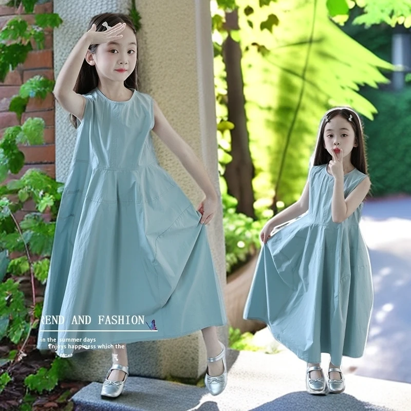 女童连衣裙2025新款洋气中大童纯棉棉布裙小女孩夏季儿童装长裙子