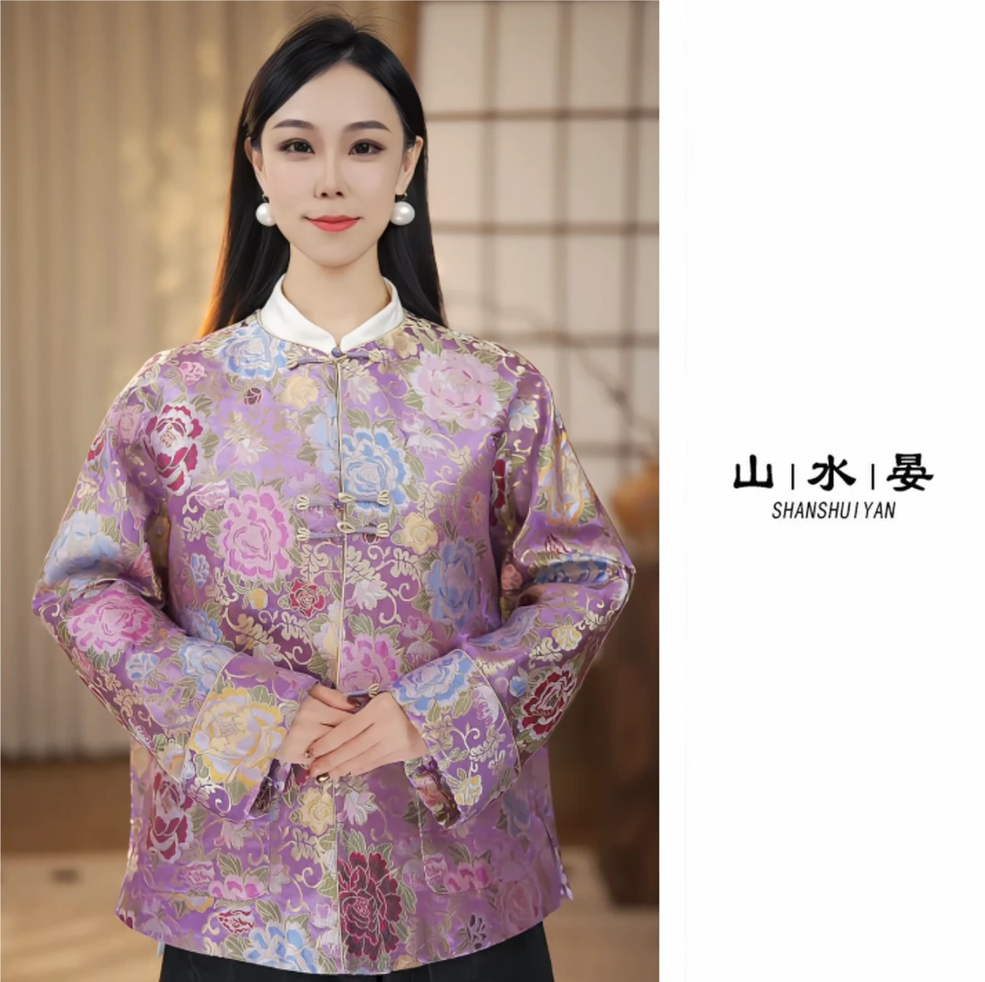 2025新款中式云锦上衣女士复古民族风洋气时尚休闲减龄UNX5400