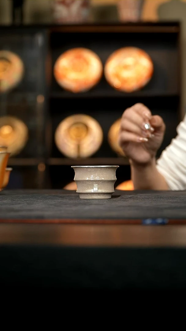 厚山柴烧银口竹节杯